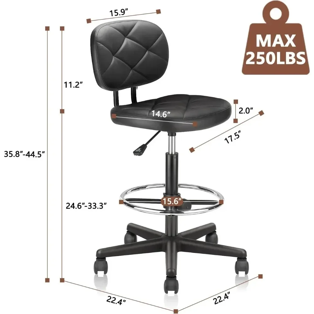 ergonomic swivel office stool set of 4 with adjustable footrest, pu leather seat, and low back support