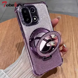 Glitter Mirror Magnetic Stand Case - Shockproof Plating Silicone Cover - OnePlus Ace 5 Racing (PURPLE)