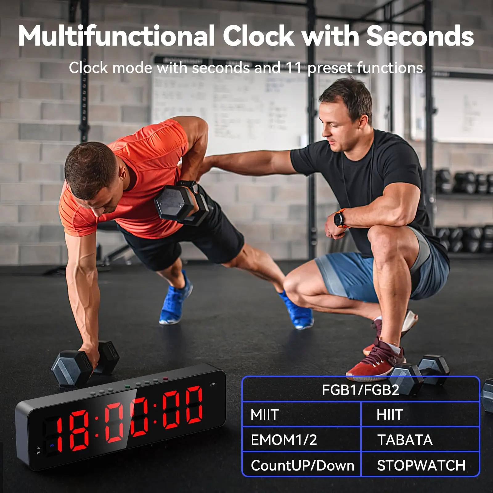 Gym Timer Interval Workout Clock for Home Garage Ultra-Clear 2 inch LED Digit Wall Clock with Remote 12.6"x 3.5" Count Down/Up