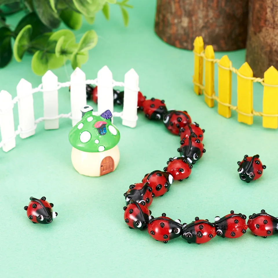 20 Perline Coccinella In Vetro - Per Braccialetti, Collane, Fai Da Te, Rosse E Nere - Foto 9
