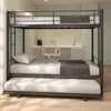 Twin Over Twin Bunk Bed Frame with Trundle,Metal Bunkbed Bedframe with Sturdy Guard Rail and 2 Ladders for Kids/Adults,Can be Di 1