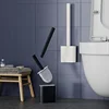 Silicone Toilet Brush Set with Removable Long Handle - Wall Mounted Household Cleaning Tool, Plastic, Reusable 6