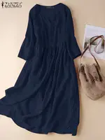 ZANZEA Women White Beach Dress Solid Summer A-line Half Sleeve Shirt Dress Casual Loose Pocket Sundress Holiday Baggy Long Robe - Image 2