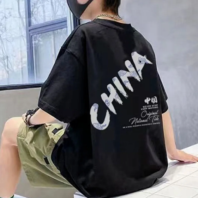 

Fashion Ins Summer Men's New Crewneck Harajuku Loose T-shirt Trendy Children's Wear Languid Sleeves Versatile Casual