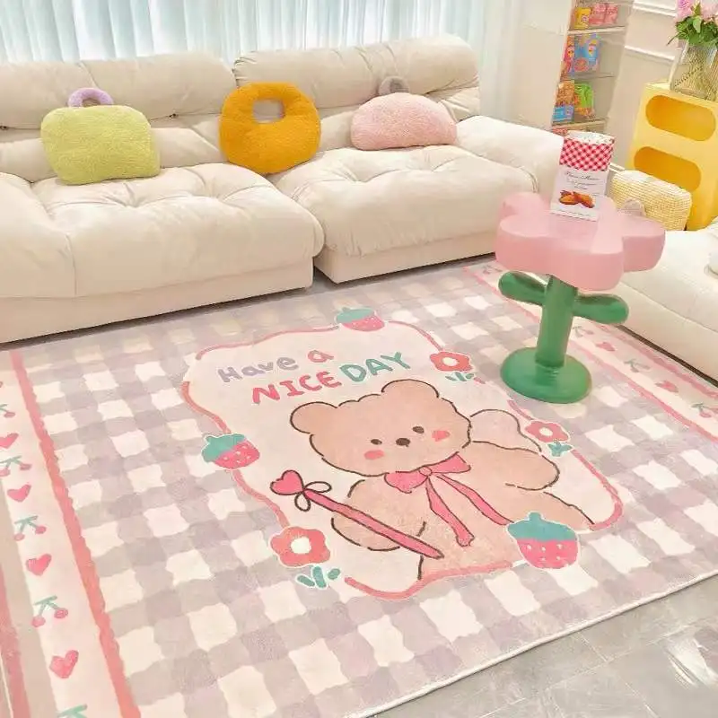 

Cute Cartoon Carpets for Living Room Large Area Bedroom Decor Bedside Carpet Pink Plush Lounge Rug Thicken Children's Floor Mat