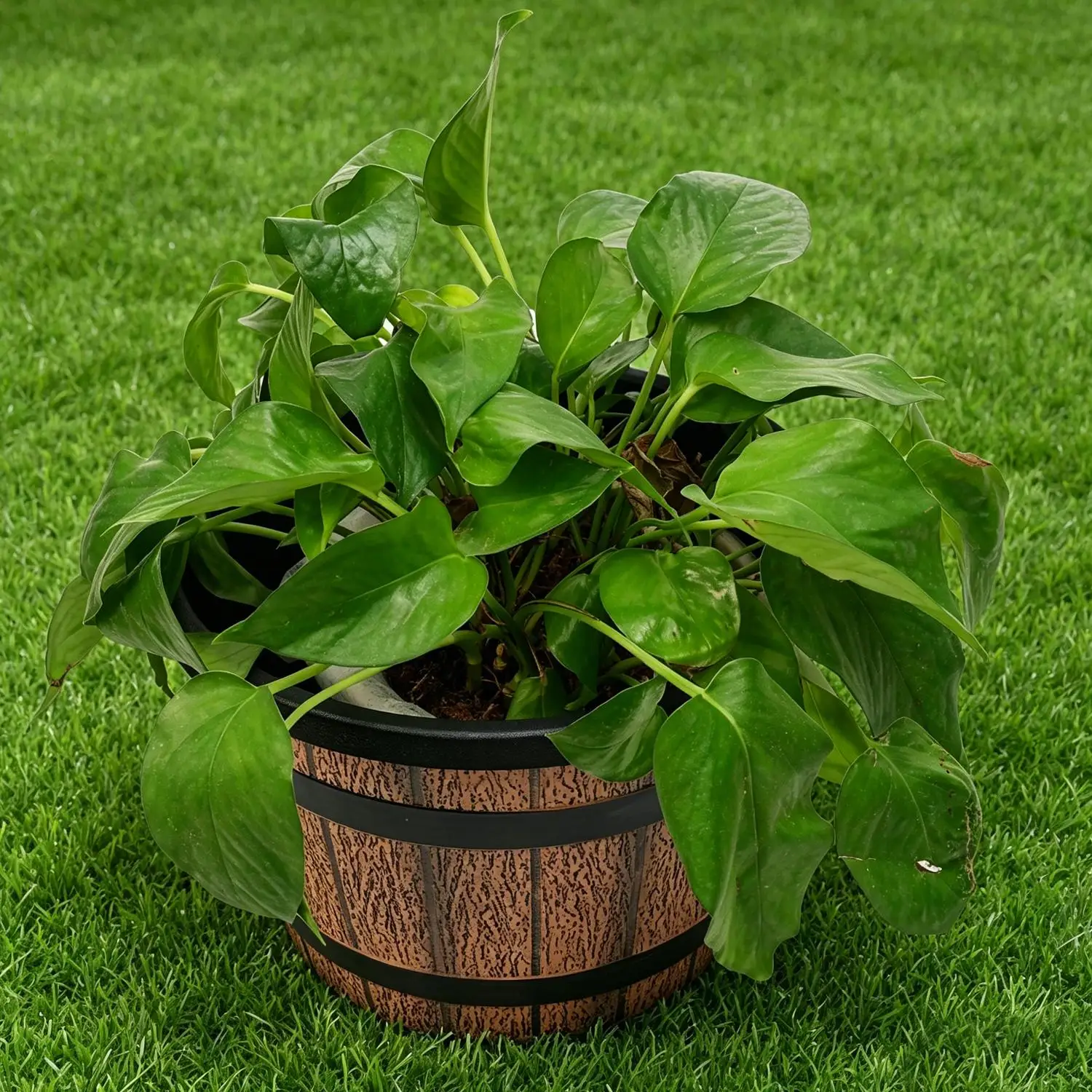 Rustic Wooden Barrel-Style Flower Pot for Home and Garden Decor