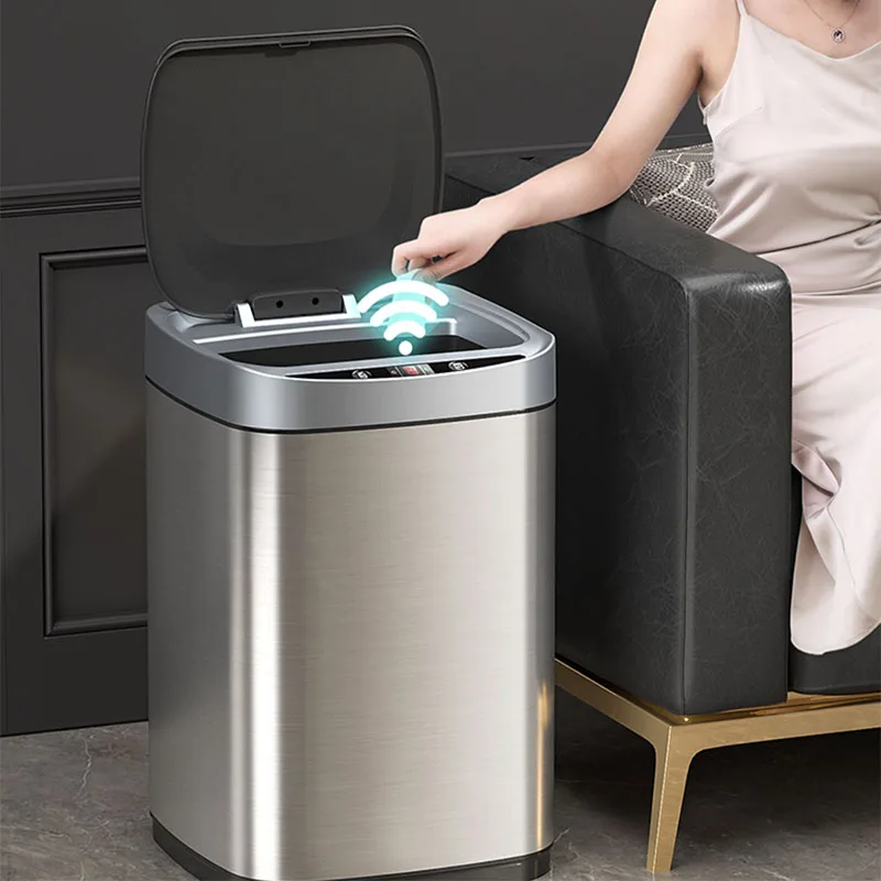 

Automatic Sensor Trash Can Wastebasket Kitchen Bathroom Toilet Dustbin Bins Smart Home Stainless Steel Waste Bucket Garbage Cube