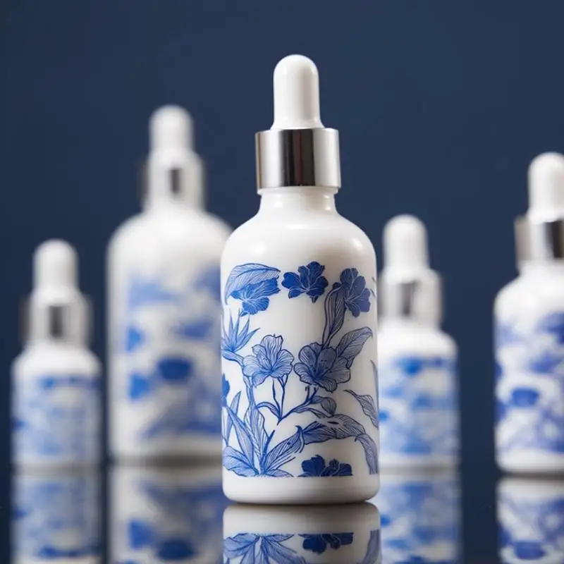 Elegant Porcelain-Inspired Dropper Bottles in Blue and White Design