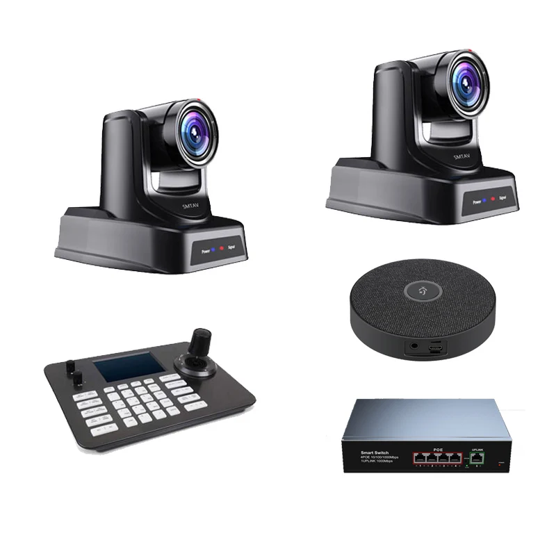 

SMTAV 2 шт. POE NDI PTZ камера 12x и 1 шт. 4d-poe джойстик сетевой контроллер и 360 ° далеко-полевой пикап USB микрофон