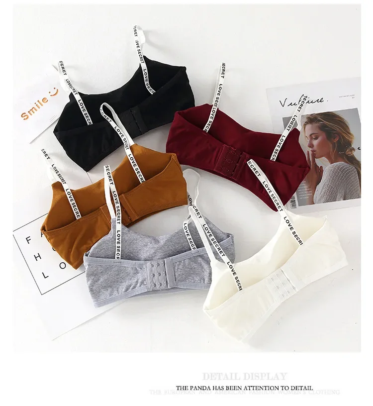 New Sexy Seamless Detachable Padded Sling Cotton Bra Casual Letter Printing Bra Fitness Breathable Ladies Bra