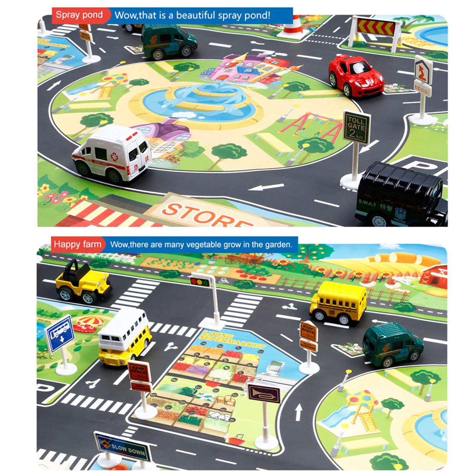Children Pretend Play Mats Road Traffic City Life Pretend Play Toy for Playroom & Kid Bedroom - 2