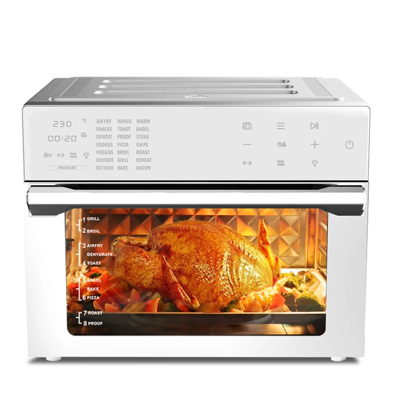 White Air Fryer 30L Steam Function Water Vapour Viewing Window Digital 21 Preset Program Multi-function Air Frier