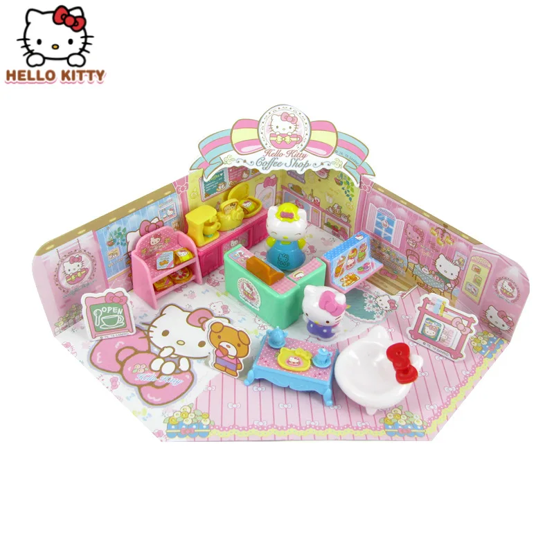 

Genuine Anime Hello Kitty Street Corner Story Coffee Shop KT Cat Girl Play House Toy