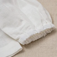 Chic Back Bow Tie Linen Shirt Girls 2024 New Solid Color Casual Loose Baby Kids Long-Sleeved Blouse Autumn Clothes 3