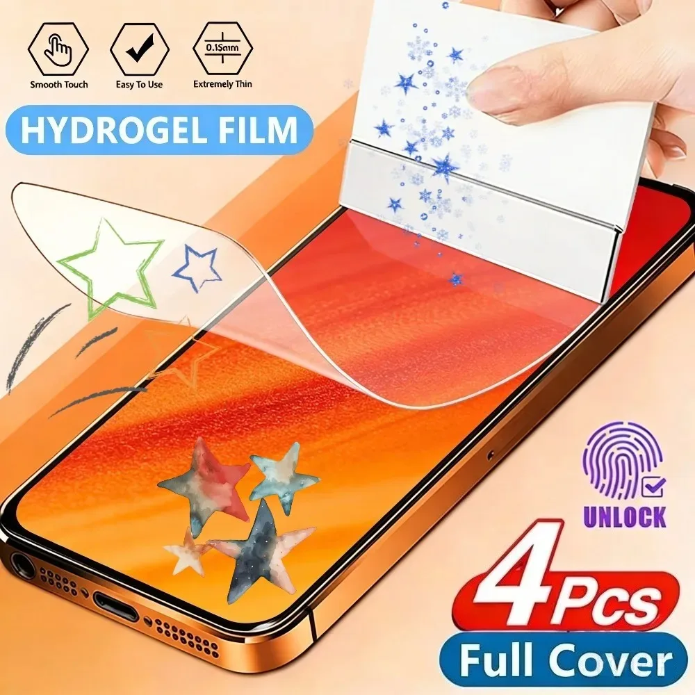 Lot de 4 films hydrogel ultra-transparents pour iPhone 17, 16, 15, 14 Pro Max, Air 17e, 16e, 15, 14 Plus, 13, 12, 11 Pro – Protection d'écran anti-rayures