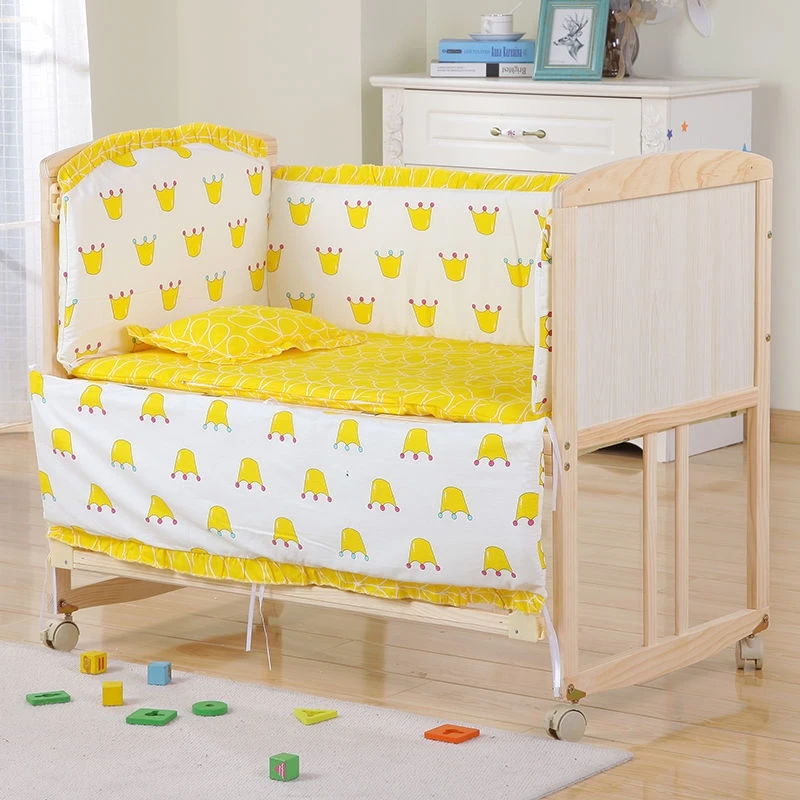 6PCS Cotton Nursery Bedding Crib Bedding Set For Boys and Girls Baby Girl Crib Bed Set (4bumpers+Matress+Pillow)