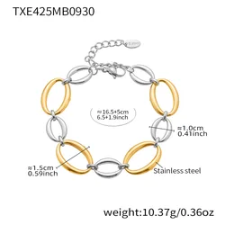 Elegant Two - Tone Stainless Steel Necklace and Bracelet Set - 18k Gold Plated Chunky Chain Jewelry (Bracelet - Two tone)