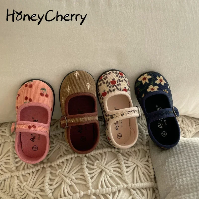 Kids Shoes Corduroy Floral Canvas for Girls