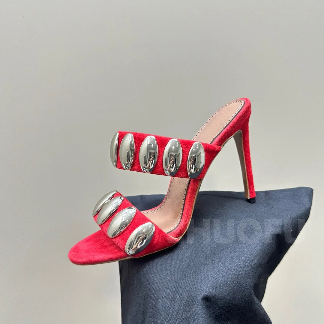 

Female Ultra High Heel Slippers Summer 2024 New Round Toe Open Toe Oval Decoration Ladies Shoes Full Of Sophistication Slippers