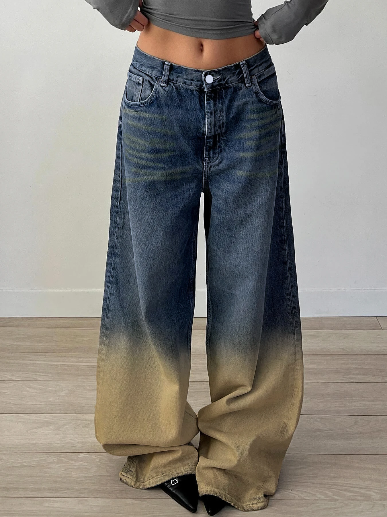 Rockmore Wide Leg Oversized Jeans Washed Denim Y2k Aesthetic Fashion Streetwear Trouser Vintage Ankle-Length Pants Youthful