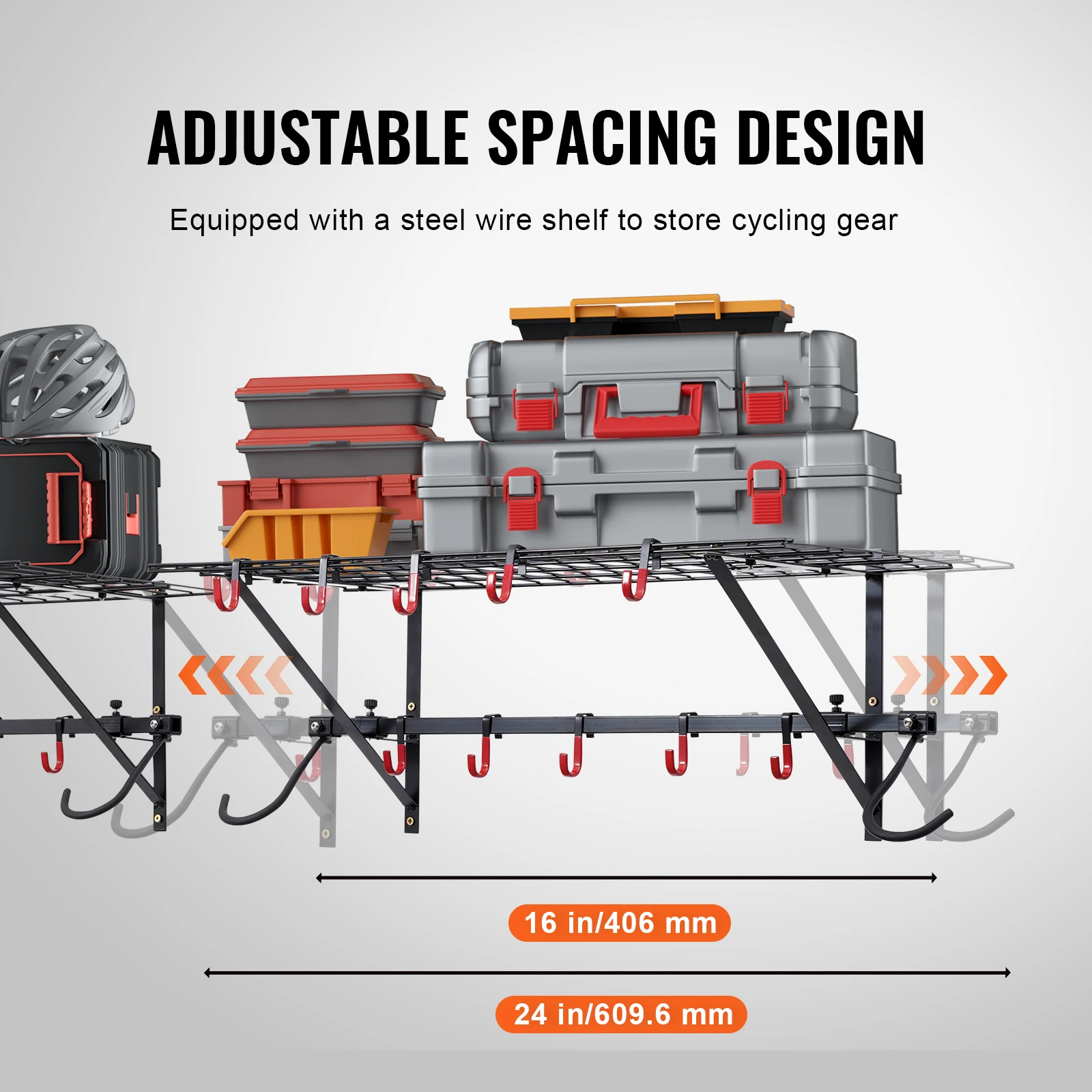 SucceBuy 500 lbs Bike Storage Rack Wall Mount Bike Storage Hanger with 2 Shelves Adjustable Holder for 4 Bike Garage Organizer