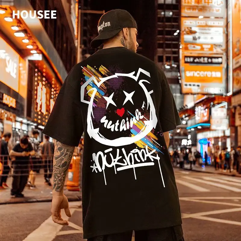 

Japanese Chaopai oversize Rainbow Bear Short Sleeve T-Shirt Men's Chaopang Hong Kong Style Cartoon Couple 8XL Half Sleeve Shirt