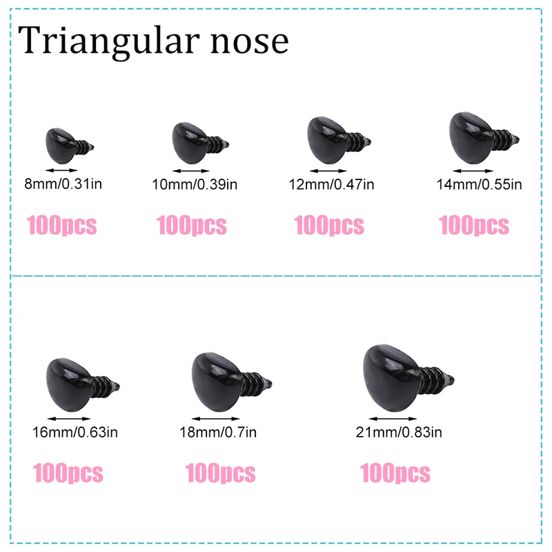 Fenrry 100Pcs/Lot Black Triangle Noses Plastic Safety Noses Doll Animal Dog Noses for Bear Stuffed Toys DIY Wool Felting Tools