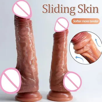 Realistic Dildos for Women Skin Sliding Foreskin Testicles Dildo Anal Vaginal Stimulation Strapon Big Penis Sex Toys for Woman 3