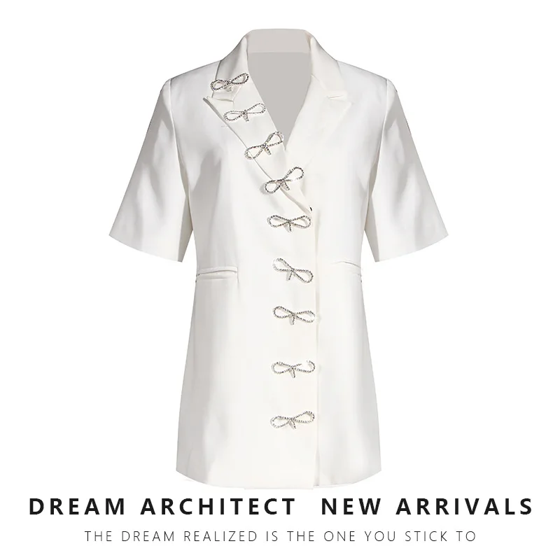 

Celebrity Style Suit 2023 Summer Thin Design with Diamond Bow Slim Fit Short Sleeve Suit Junior Coat