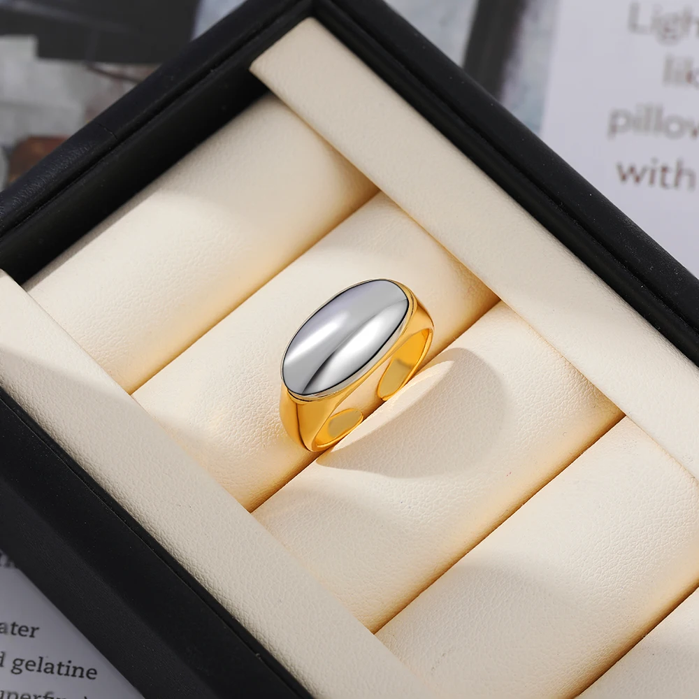 Gold&silver Two-tone Polished Dome Opening Rings Punk Hypoallergenic Rust Proof Mix Color Minimalist Ring Retro Jewelry Bijoux