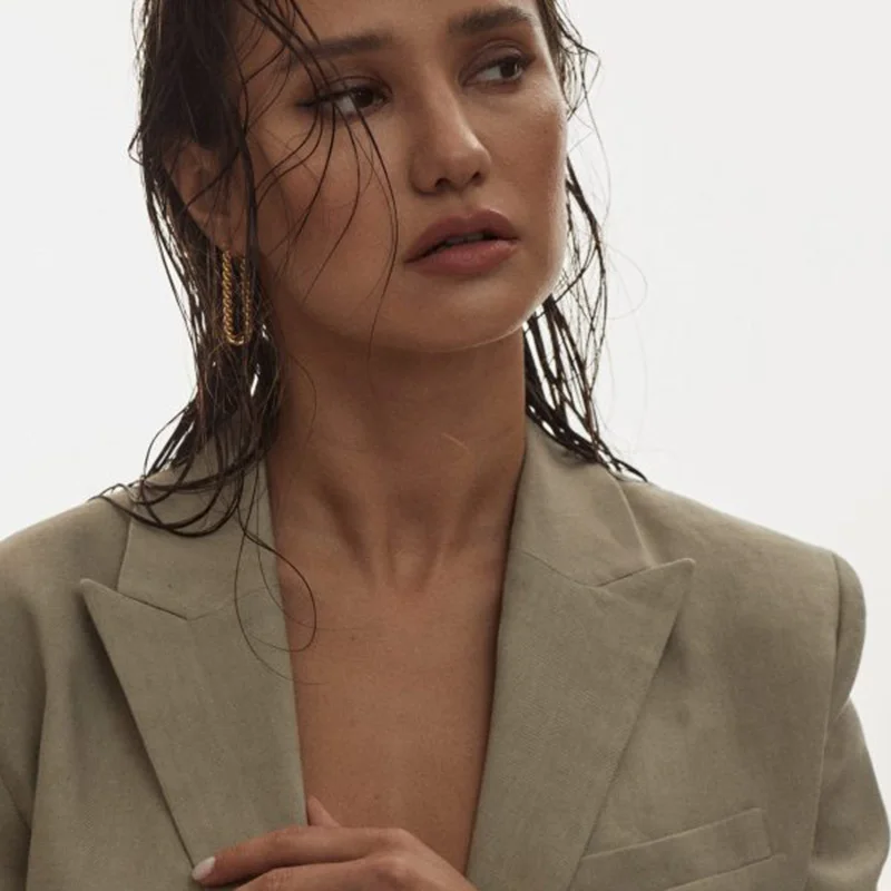 Classics Geometric Square Twisted Huggie Hoop Earrings for Women Gold Plated Metal Stainless Steel Big Ear Buckle Retro Jewelry