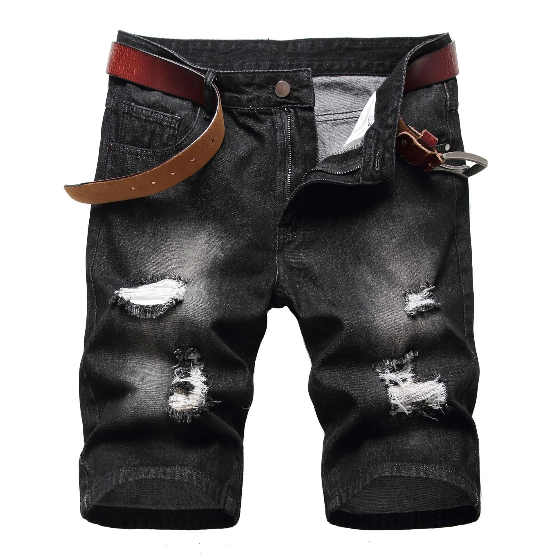 Men Jeans Shorts Rip Curl Fashion Plus Size Vintage Summer Men Ripped Jeans Turn Up Cuff Fifth Pants Denim Shorts