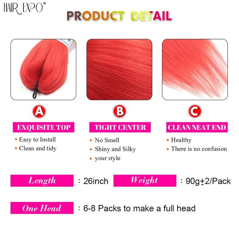 26Inch Easy Braids Hair Synthetic Colourful Pre Stretched Braiding Hair Extensions Jumbo Braids Ombre Yaki Long Straight Hair - Image 4