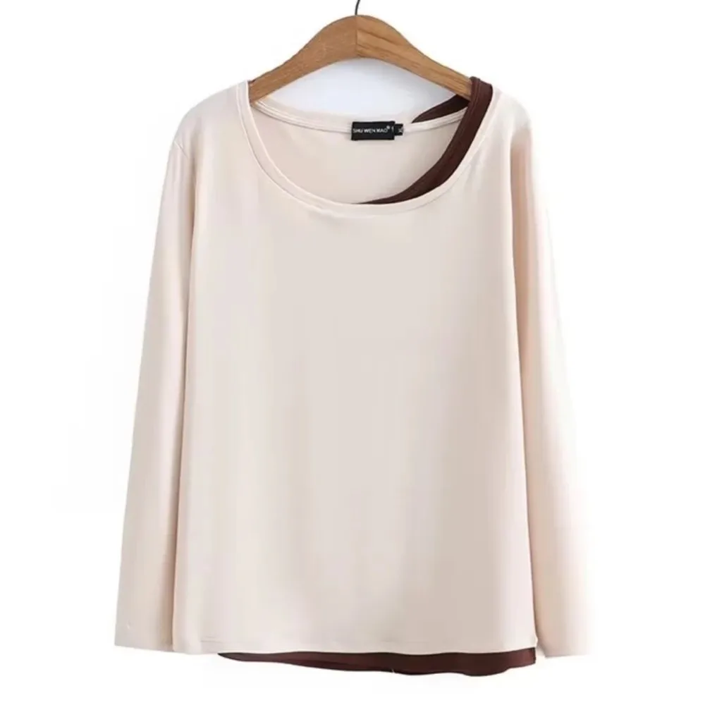 5XL Plus Size Basic T Shirt Women 2023 Spring False Two Pieces Splice