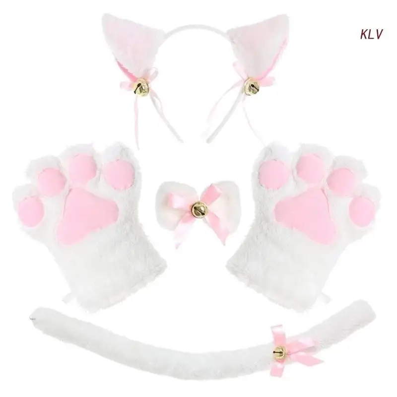 FRCOLOR Ensemble De Cosplay Avec Oreilles De Chat Et Queue De Chat, Oreilles, Bandeau Et Col De Queue, Pattes, Collier, Costume D'Halloween Pour