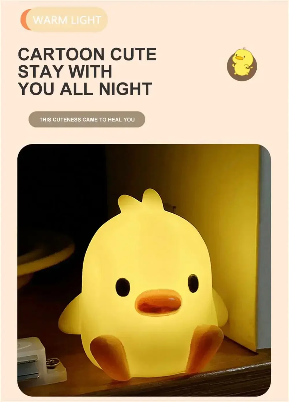 Creative LED Yellow Duck Desktop Desk Lamp with Soft Light and Atmosphere Bedroom Bedhead Night Light Mini Sleep Light 5