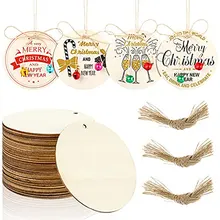 20/10PCS 7.5CM Round Wooden Natural Unfinished Round Wood Slices With Hole Blank igns Crafts Wedding Party Gift Label Hang Tag