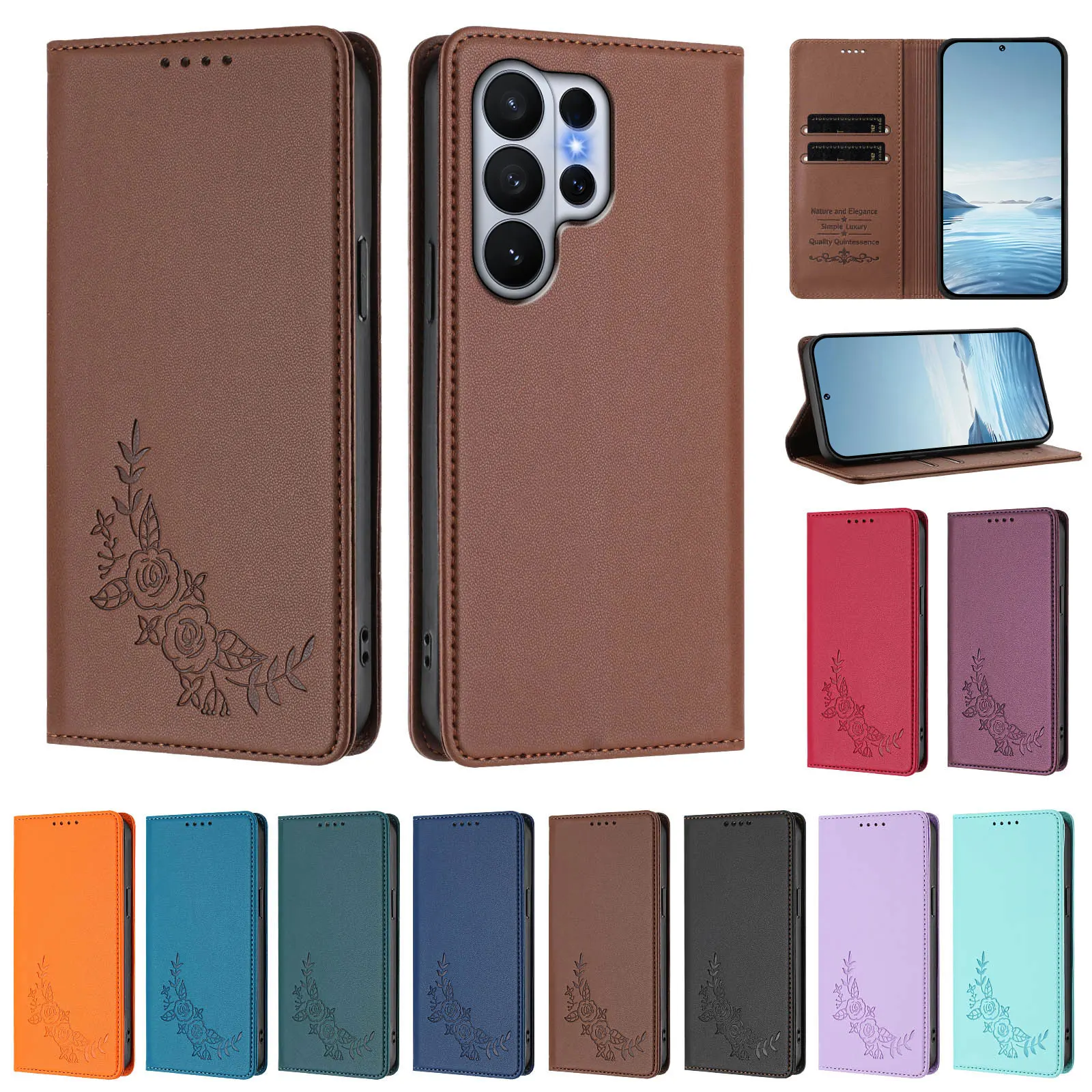 Lotus Flowers Leather Flip Case with Magnetic Closure and Card Slots