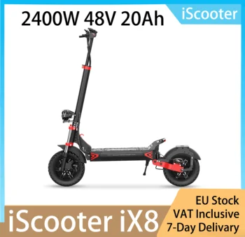 iScooter iX8 Monopattino Elettrico Pieghevole Fuoristrada: Doppio Motore da 2400W, Pneumatici da 12 Pollici, 48V 20Ah, 60km/h, Doppia Sospensione e Freno a Disco Idraulico