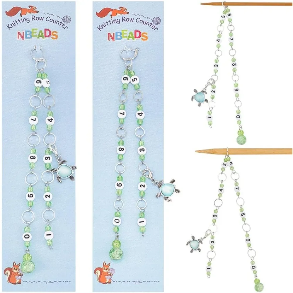 2 Pcs Turtle Knitting Row Counter Chains Pale Green Glass Beaded Stitch Markers Row Counting Accessories for Knitting Crochet for crochet stitch markers