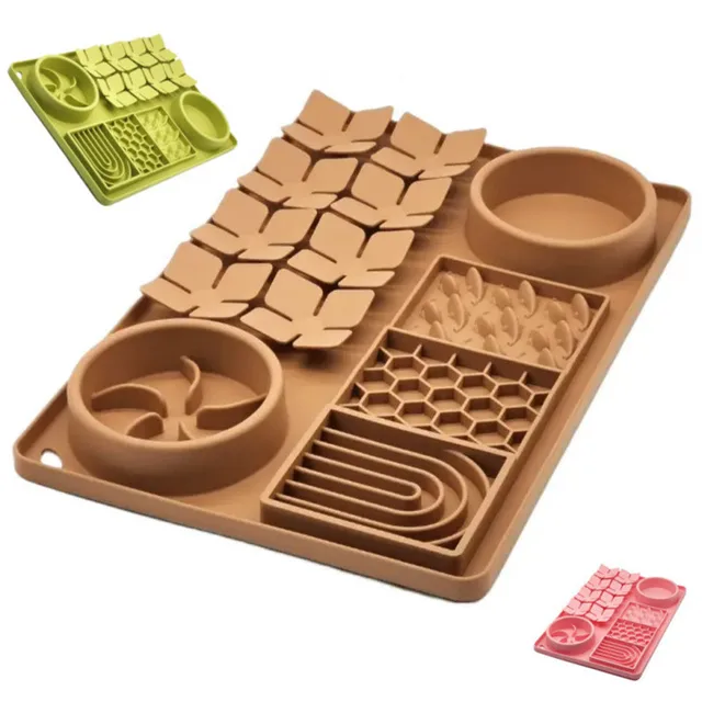 Pet products with suction cups, silicone slow-moving dual bowl cat and dog tableware, anti slip and leak proof, olfactory feedin 2