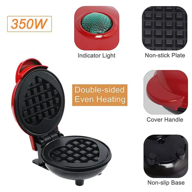 Electric Portable Home Mini Breakfast Machine Waffle Maker Non-Stick Sandwich Breakfast Maker Cooking Utensils For Cookies Cakes