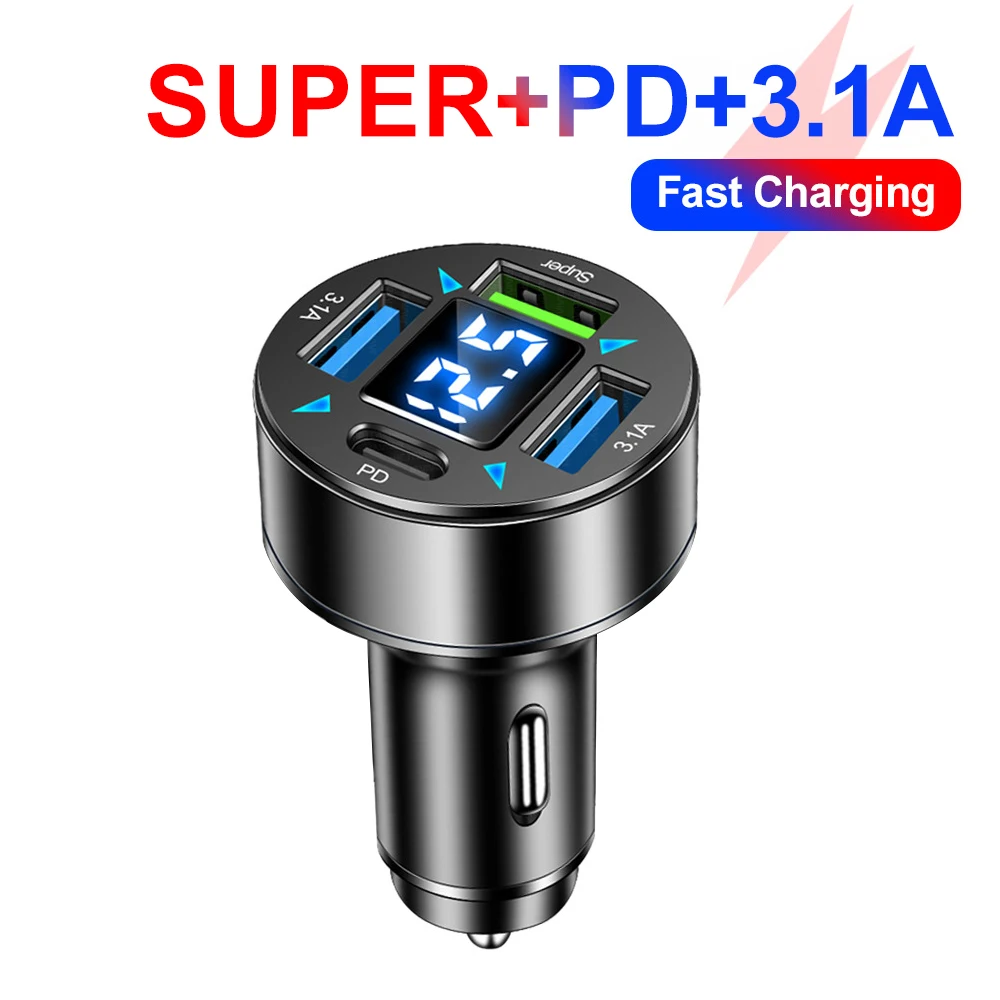 

66w 3.0 USB C Car Charger 4 Ports Fast Charging PD Quick Charge Car Multi-port Smart Charger Adapter for iphone Andriod
