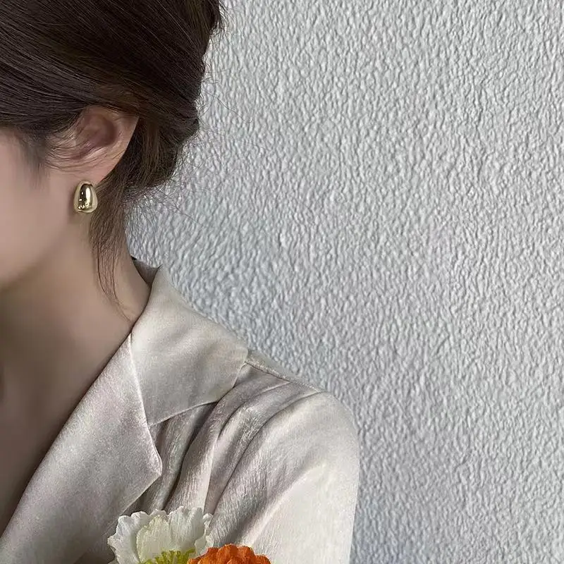 Pea Shaped Copper Alloy Gold Color Drop Earrings Woman 2025 Korean Fashion Jewelry Goth Party Girls Unusual Accessory drop earrings long earrings golden earrings dome teardrop earrings