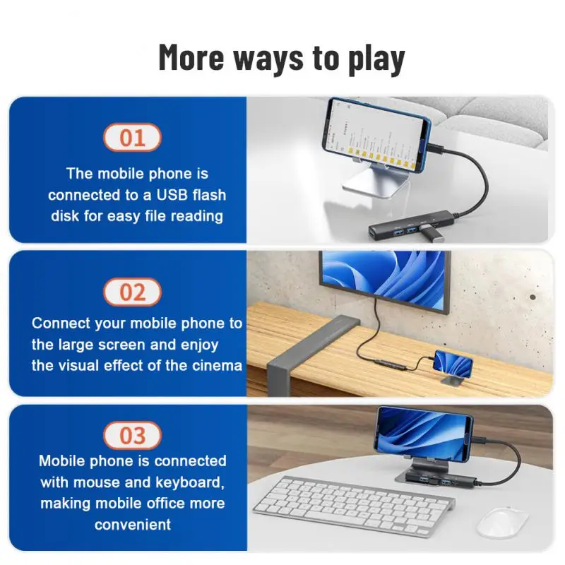 3.0 허브 USB 허브 도크 C타입 3.1, 4 포트 멀티 스플리터 어댑터, 맥북 USB 3.0 2.0 포트용 OTG
