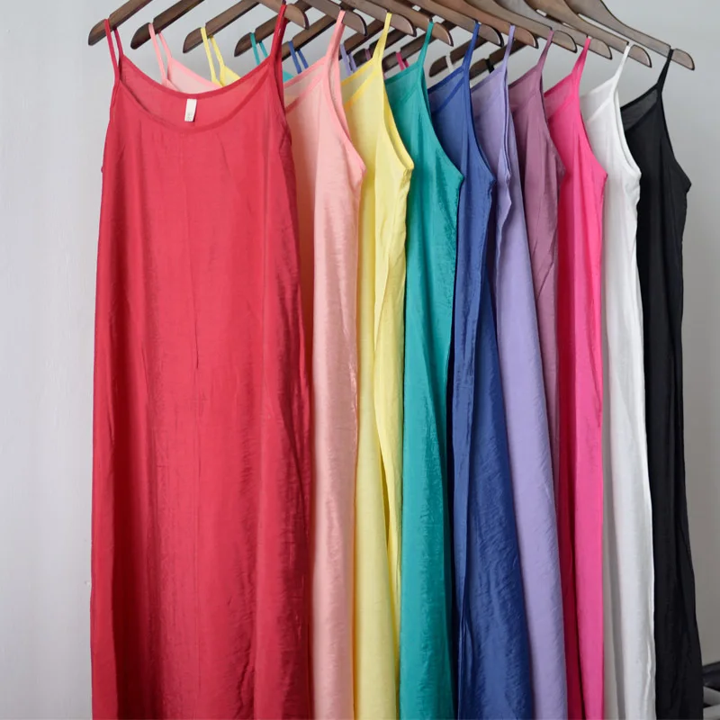 Women Skirt Women Summer Cotton Full Slip Strappy Spaghetti Under Dress Petticoat Chemise Literary Long Under Dress Camisoles Full Slips women skirt