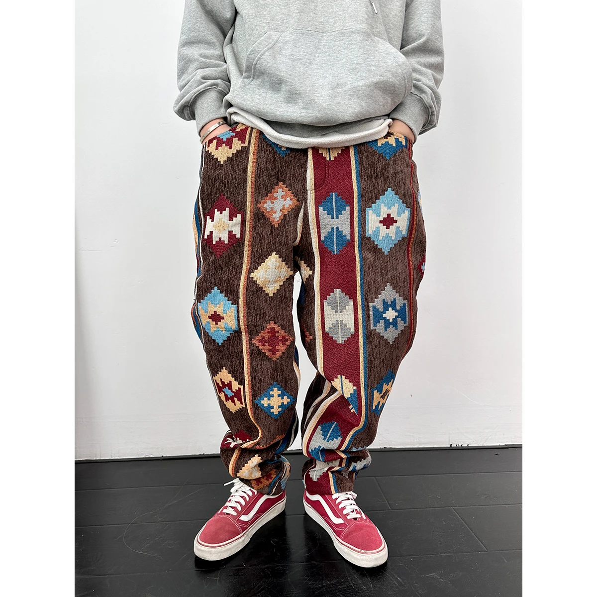 Men Casual Pants American Streetwear Geometric Pattern Ethnic Style Jacquard Cargo Trousers Harajuku casual pants