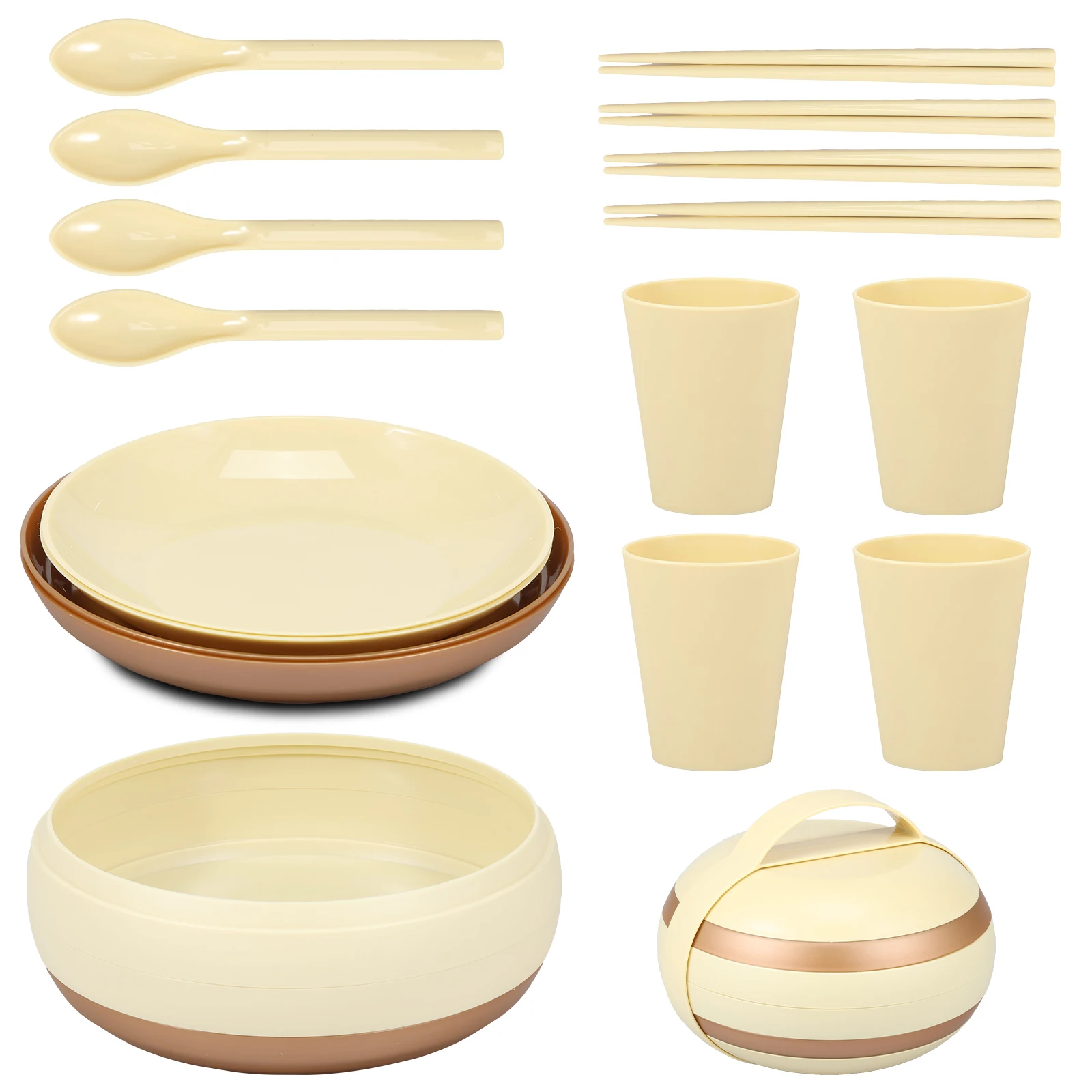 17Pcs Camping Dinner Set for 4 People Camping Plates and Bowls Set Stackable Picnic Dinner Lightweight Crockery