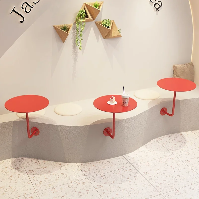 

Simple Modern Milk Tea Shop Food Tables Cafe Booth Table Against The Wall Hanging Table Installed Small Metal Round Table