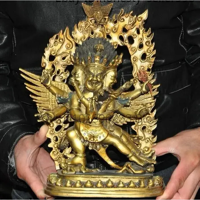 

12'' Tibetan Buddhism Bronze gilt Mahakala Vajrakilaya Wrathful Buddha Statue